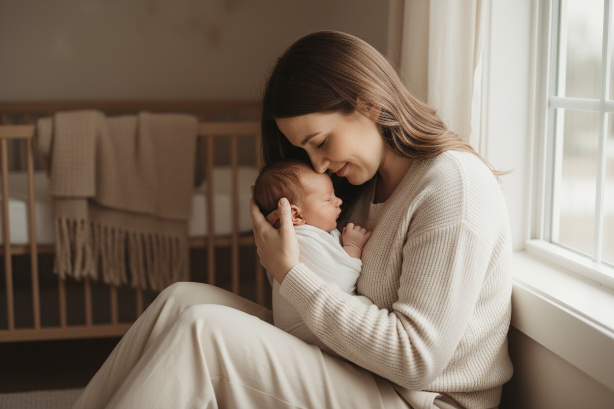 have her holding her new born baby